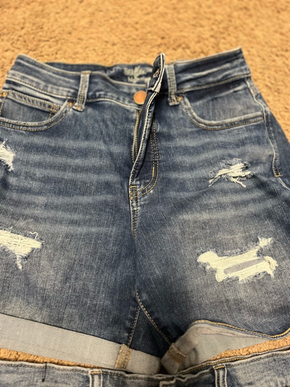 Two Distressed Denim Shorts - Dark Blue - Picture 3 of 3